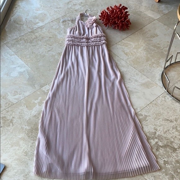 Js Collections Blush Pleated Mesh Halter FL Gown 4 - Picture 3 of 9